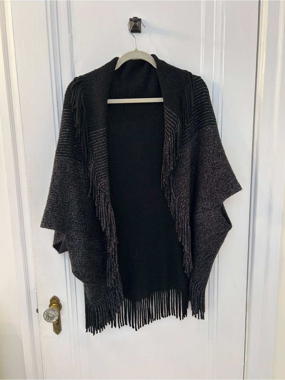 Anthropologie Black & Charcoal Fringe Poncho Sweater